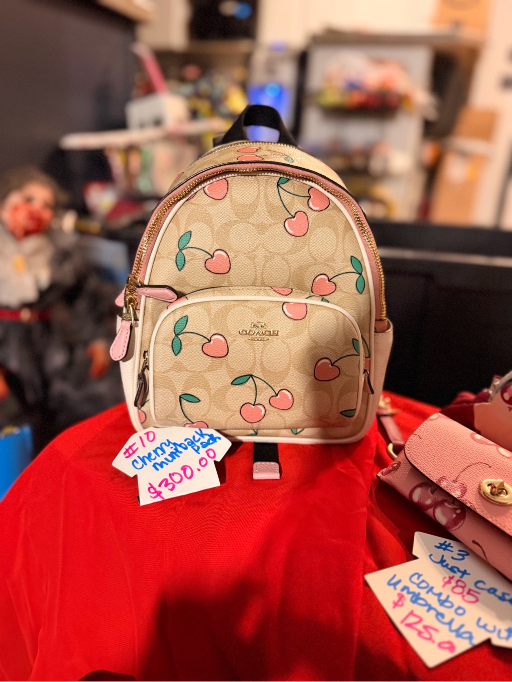 Coach Kids Cherry Print Mini Backpack - Beige/Pink/Green